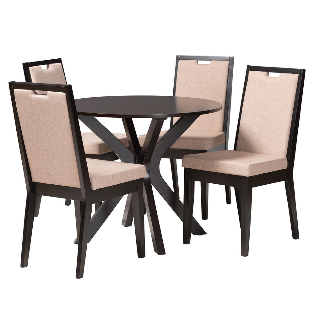 Eira Modern Sand Fabric and Dark Brown Finished Wood 5-Piece Dining Set. Picture 11