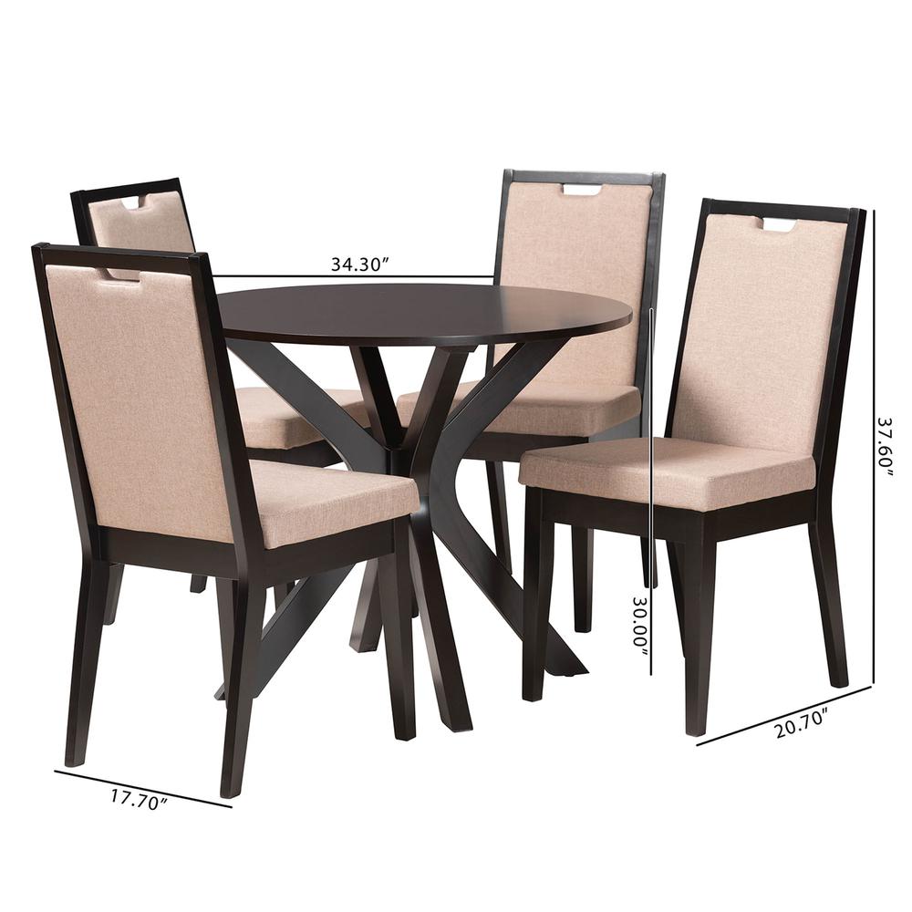 Eira Modern Sand Fabric and Dark Brown Finished Wood 5-Piece Dining Set. Picture 20