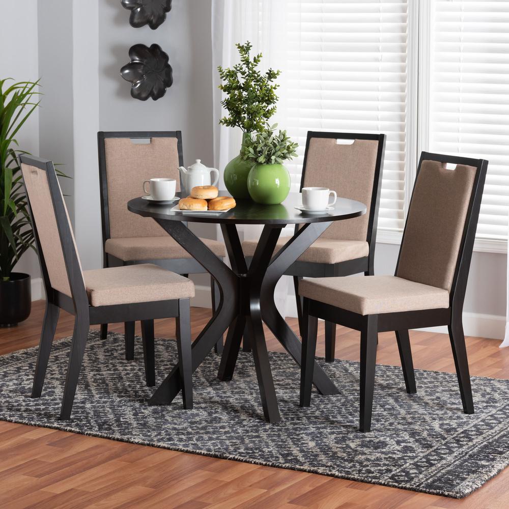Eira Modern Sand Fabric and Dark Brown Finished Wood 5-Piece Dining Set. Picture 18