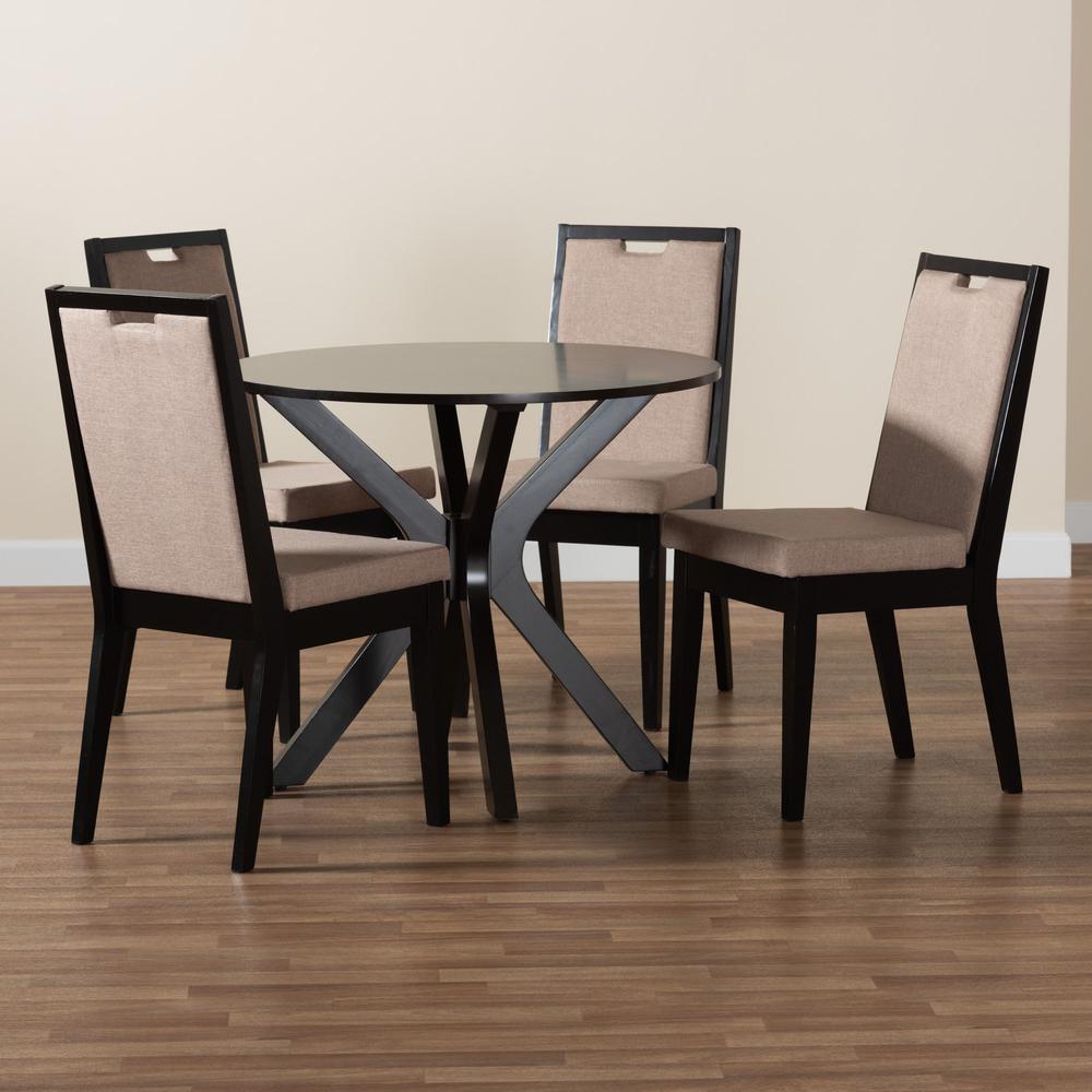 Eira Modern Sand Fabric and Dark Brown Finished Wood 5-Piece Dining Set. Picture 19