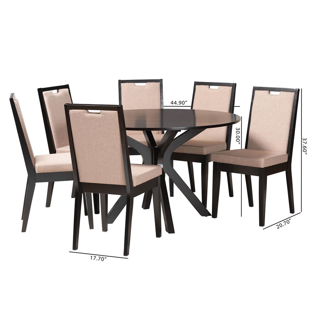 Eira Modern Sand Fabric and Dark Brown Finished Wood 7-Piece Dining Set. Picture 20