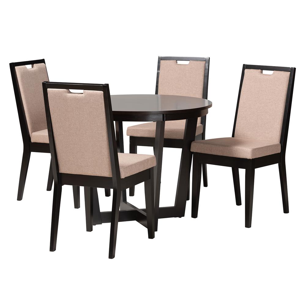 Ana Modern Beige Fabric and Dark Brown Finished Wood 5-Piece Dining Set. Picture 11