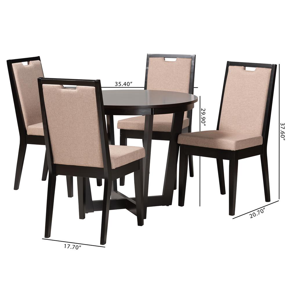 Ana Modern Beige Fabric and Dark Brown Finished Wood 5-Piece Dining Set. Picture 20