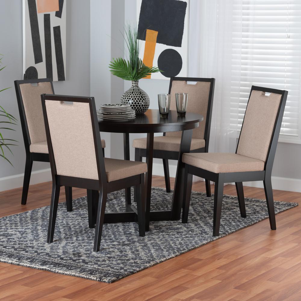 Ana Modern Beige Fabric and Dark Brown Finished Wood 5-Piece Dining Set. Picture 18