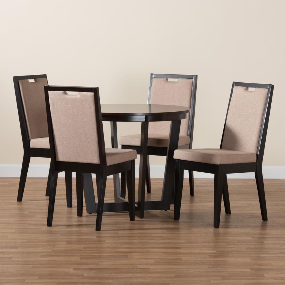 Ana Modern Beige Fabric and Dark Brown Finished Wood 5-Piece Dining Set. Picture 19