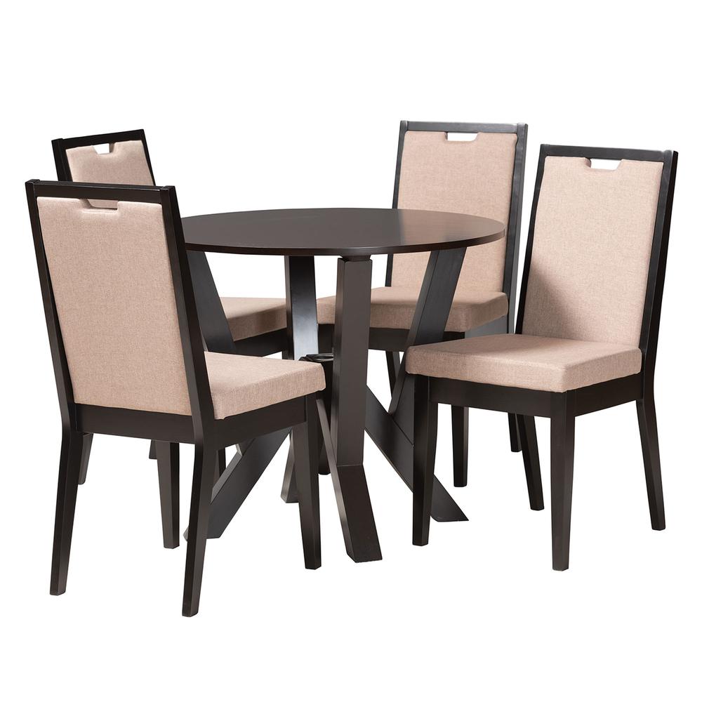 Ansa Modern Sand Fabric and Dark Brown Finished Wood 5-Piece Dining Set. Picture 11