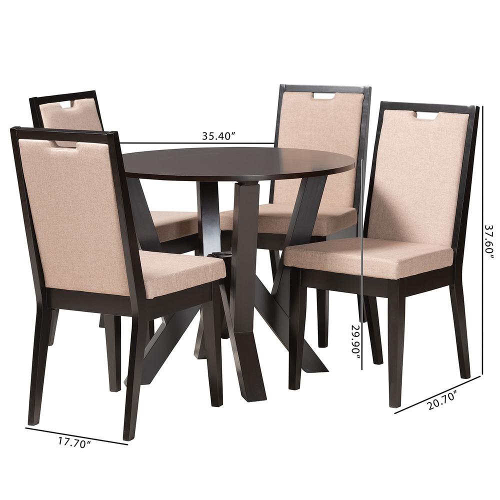 Ansa Modern Sand Fabric and Dark Brown Finished Wood 5-Piece Dining Set. Picture 20