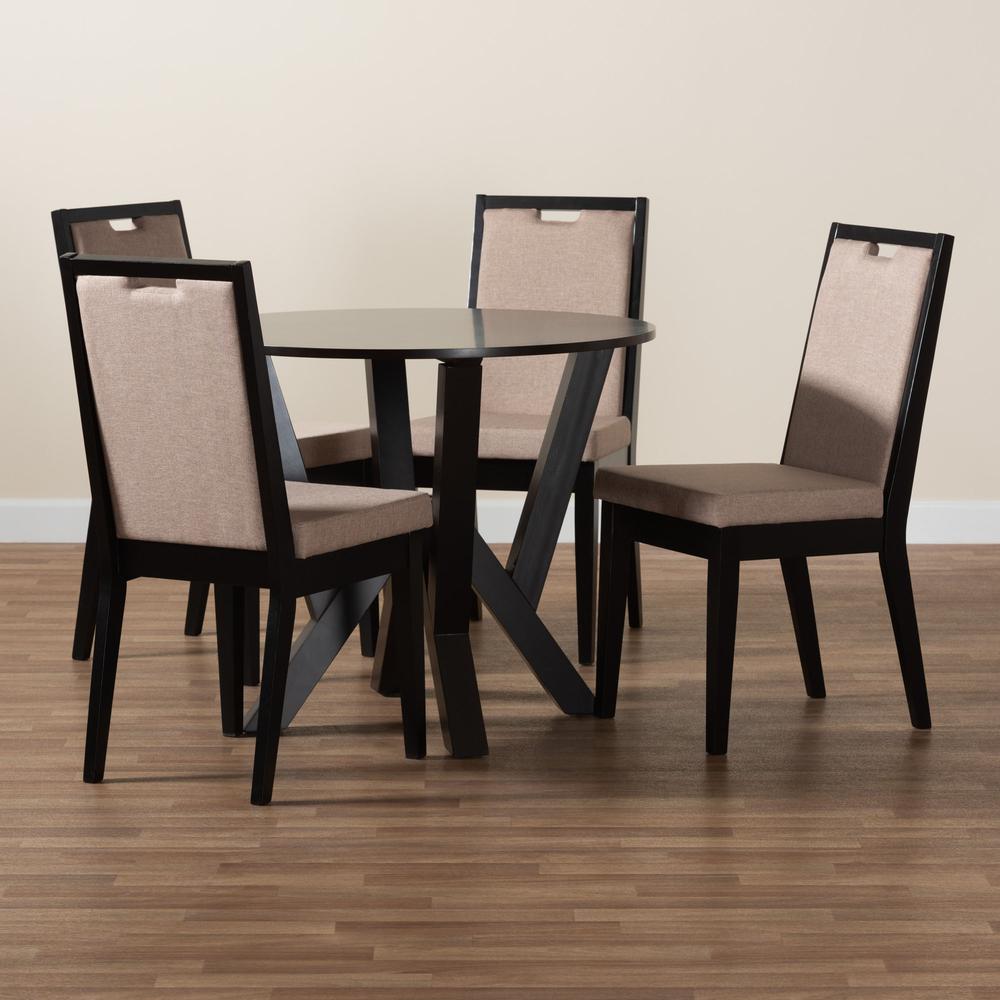 Ansa Modern Sand Fabric and Dark Brown Finished Wood 5-Piece Dining Set. Picture 19