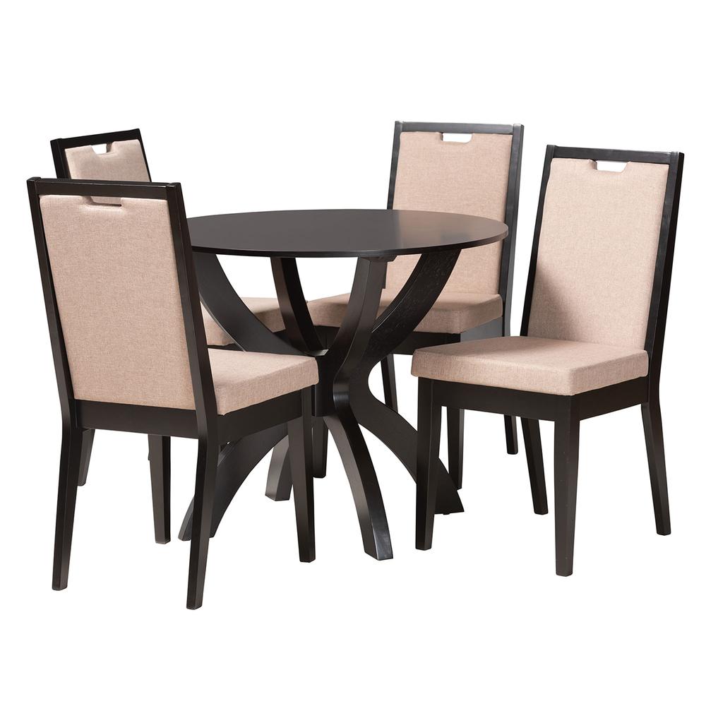 Rika Modern Sand Fabric and Dark Brown Finished Wood 5-Piece Dining Set. Picture 11