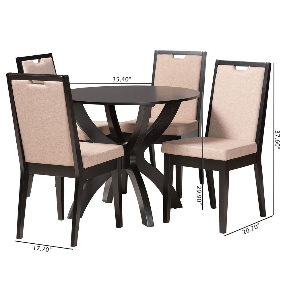Rika Modern Sand Fabric and Dark Brown Finished Wood 5-Piece Dining Set. Picture 20