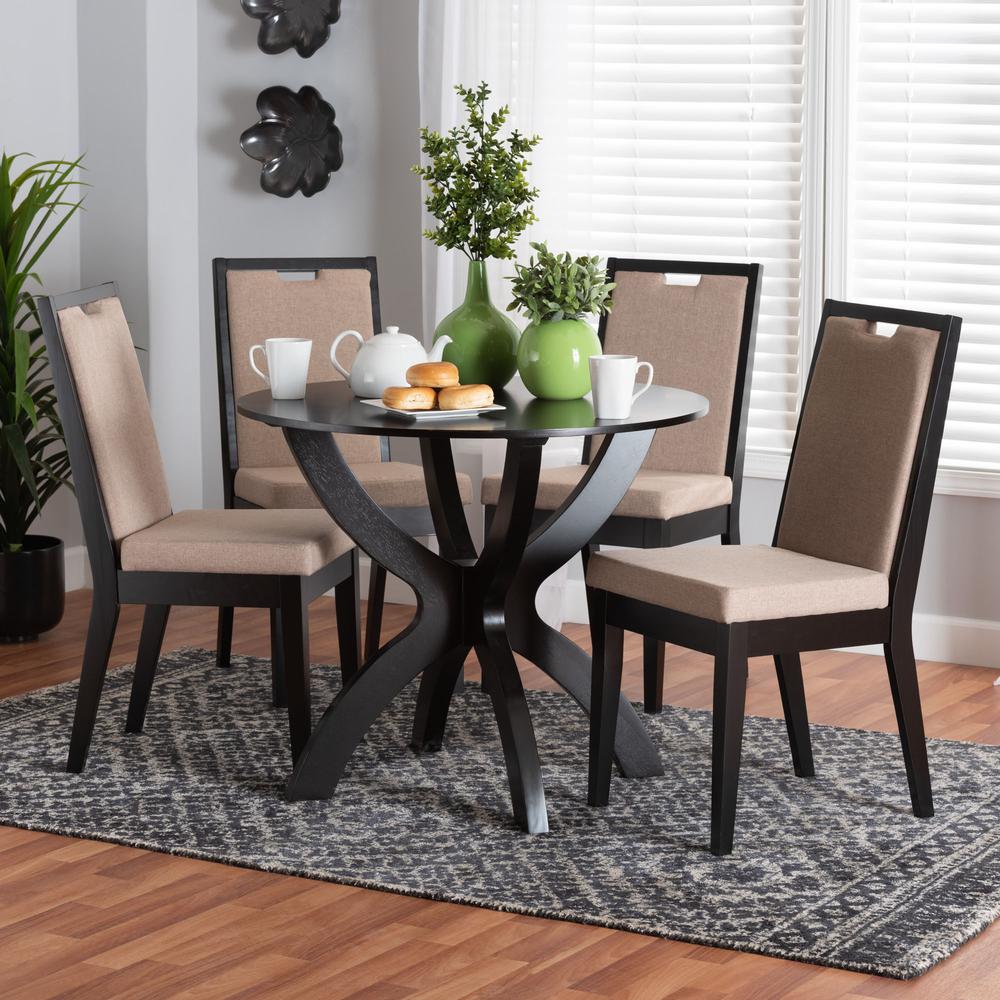 Rika Modern Sand Fabric and Dark Brown Finished Wood 5-Piece Dining Set. Picture 18