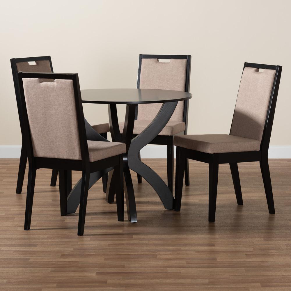 Rika Modern Sand Fabric and Dark Brown Finished Wood 5-Piece Dining Set. Picture 19
