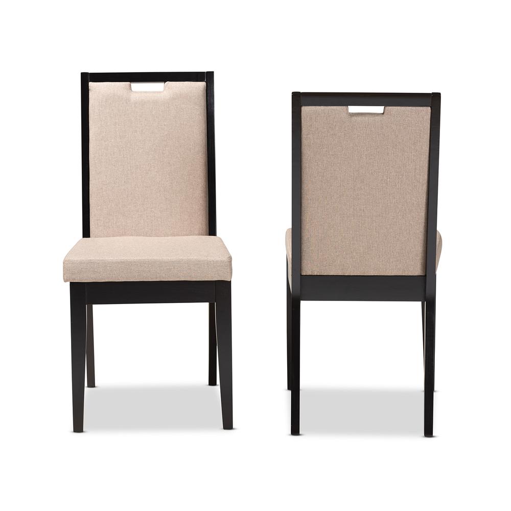 Sand Fabric Upholstered and Dark Brown Finished Wood 2-Piece Dining Chair Set. Picture 11
