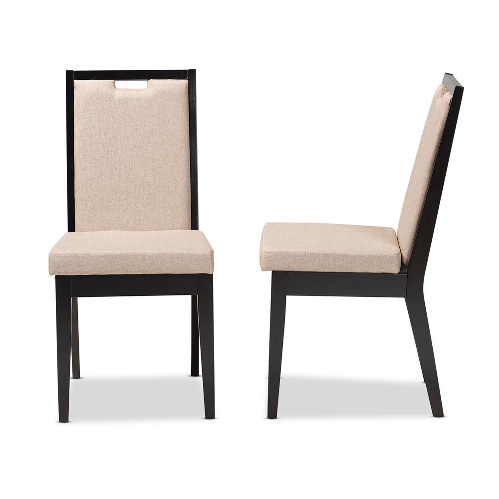 Sand Fabric Upholstered and Dark Brown Finished Wood 2-Piece Dining Chair Set. Picture 12