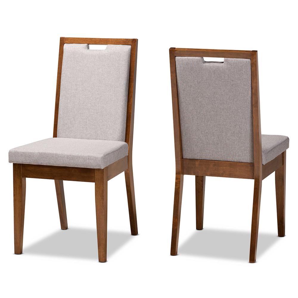Grey Fabric Upholstered and Walnut Brown Finished Wood 2-Piece Dining Chair Set. Picture 10
