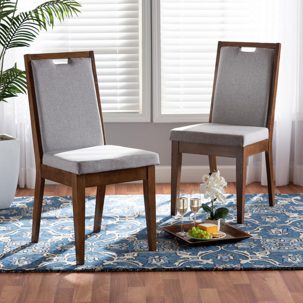 Grey Fabric Upholstered and Walnut Brown Finished Wood 2-Piece Dining Chair Set. Picture 16