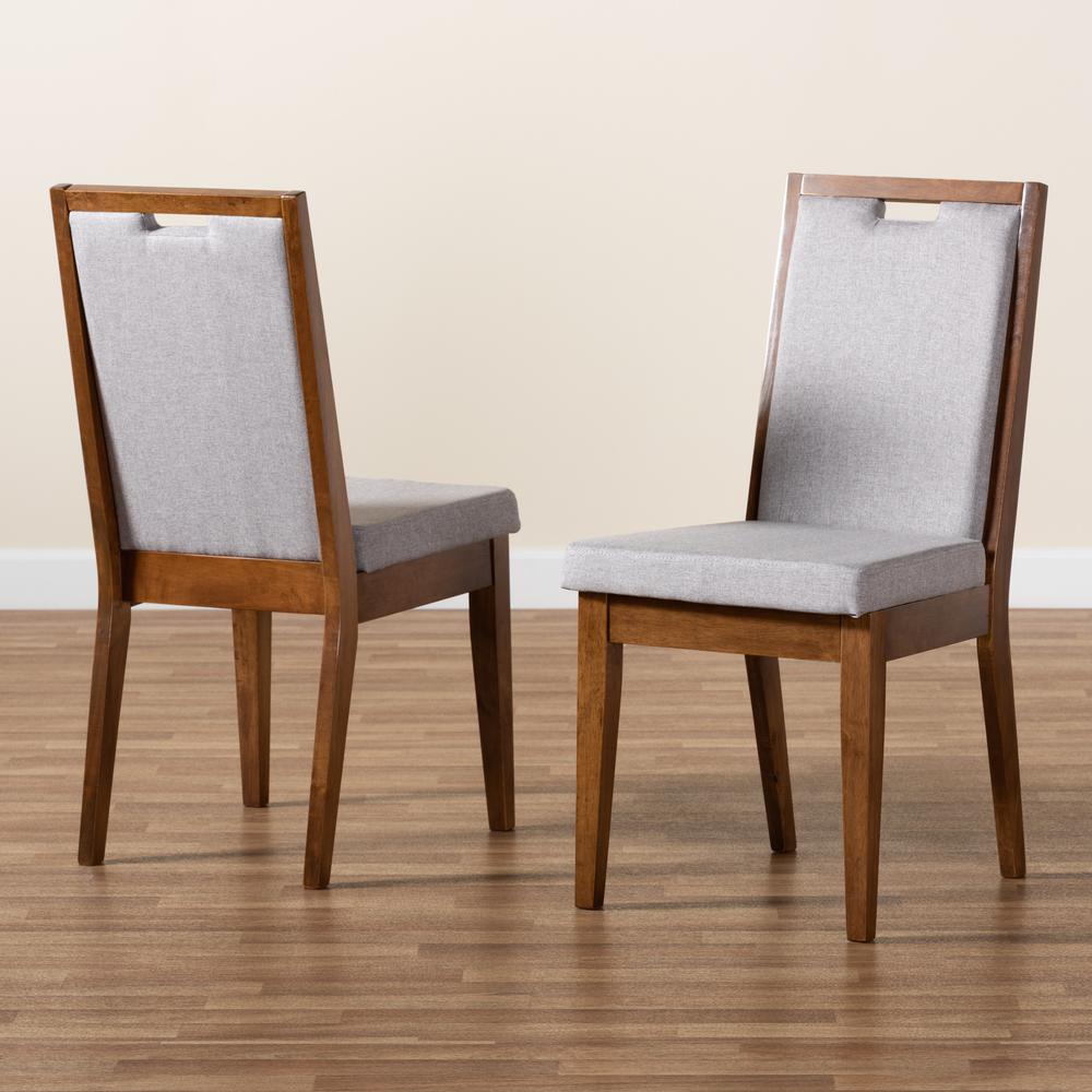 Grey Fabric Upholstered and Walnut Brown Finished Wood 2-Piece Dining Chair Set. Picture 17