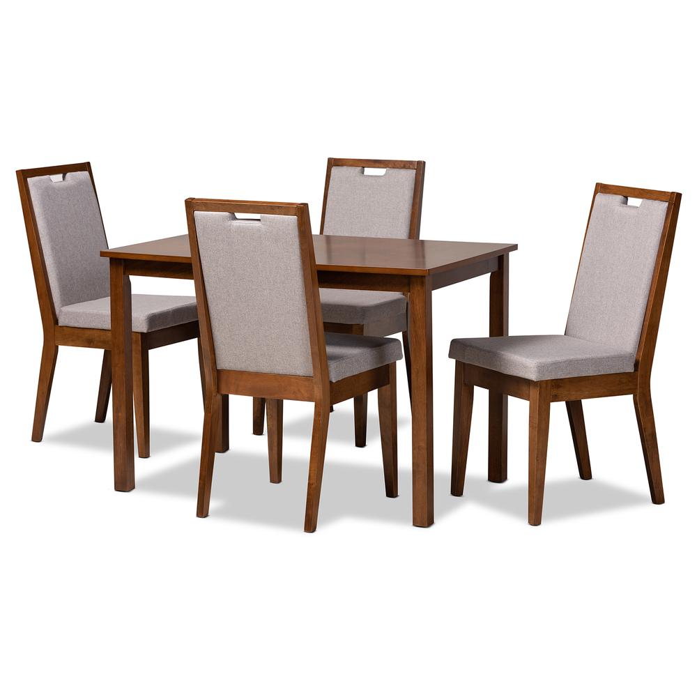 Grey Fabric Upholstered and Walnut Brown Finished Wood 5-Piece Dining Set. Picture 11