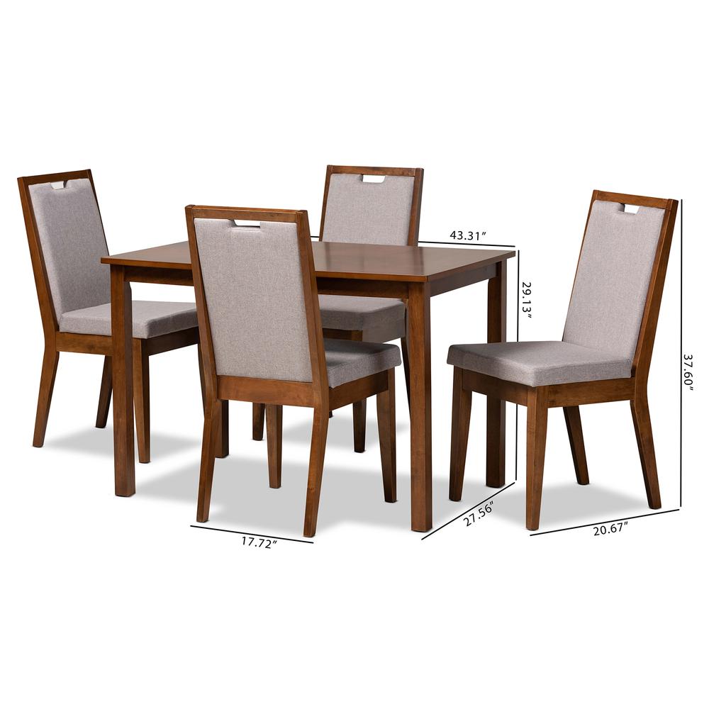 Grey Fabric Upholstered and Walnut Brown Finished Wood 5-Piece Dining Set. Picture 20