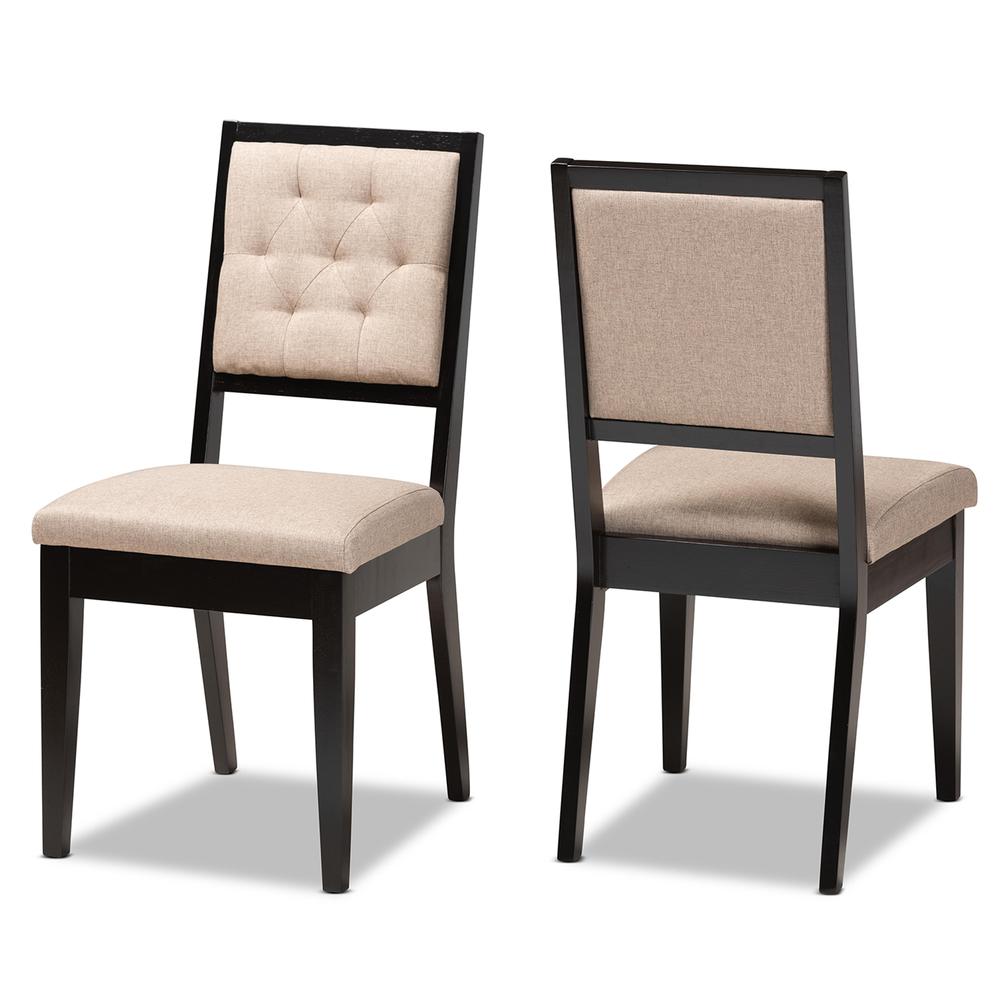 Sand Fabric Upholstered and Dark Brown Finished Wood 2-Piece Dining Chair Set. Picture 10
