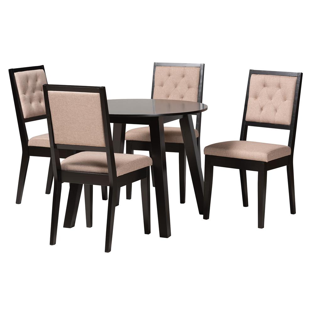 Alani Modern Beige Fabric and Dark Brown Finished Wood 5-Piece Dining Set. Picture 11