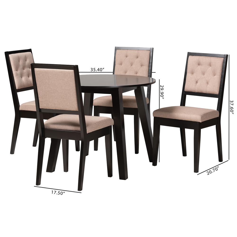 Alani Modern Beige Fabric and Dark Brown Finished Wood 5-Piece Dining Set. Picture 20