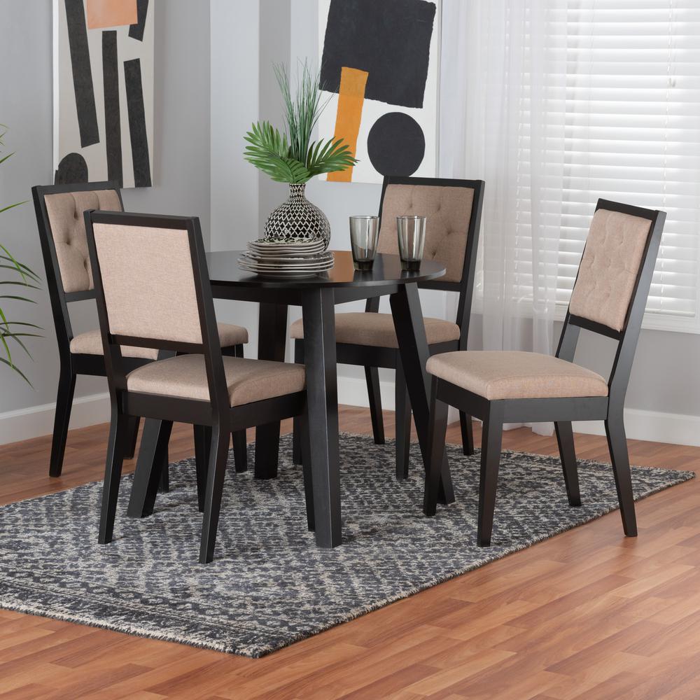 Alani Modern Beige Fabric and Dark Brown Finished Wood 5-Piece Dining Set. Picture 18
