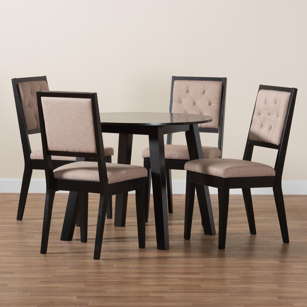 Alani Modern Beige Fabric and Dark Brown Finished Wood 5-Piece Dining Set. Picture 19