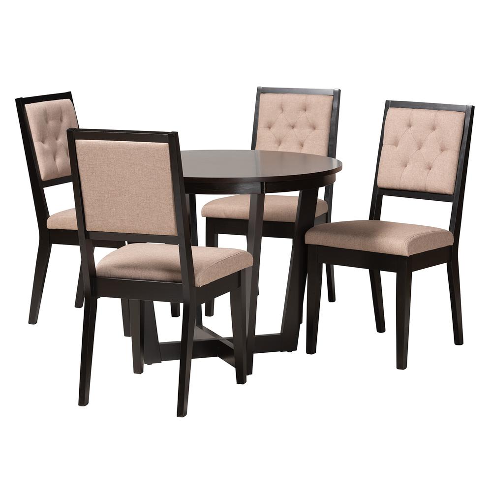 Kala Modern Beige Fabric and Dark Brown Finished Wood 5-Piece Dining Set. Picture 11