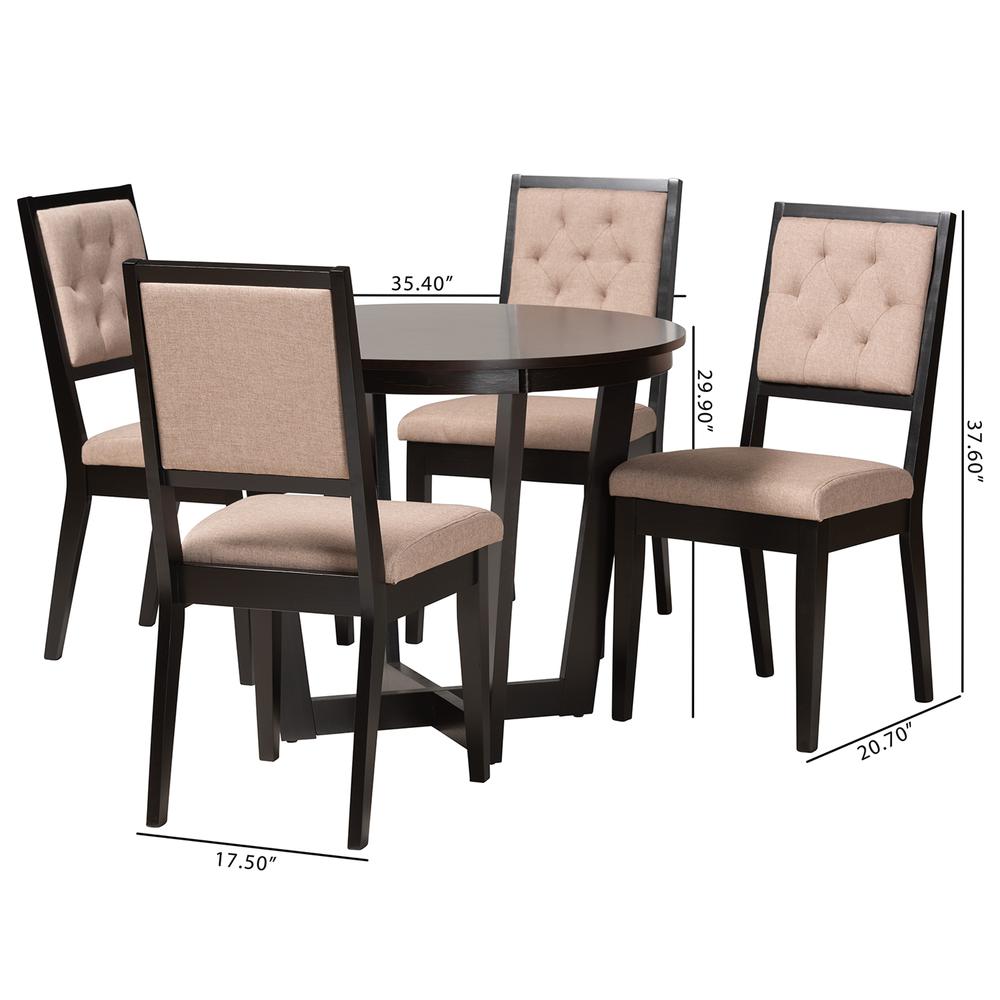 Kala Modern Beige Fabric and Dark Brown Finished Wood 5-Piece Dining Set. Picture 20