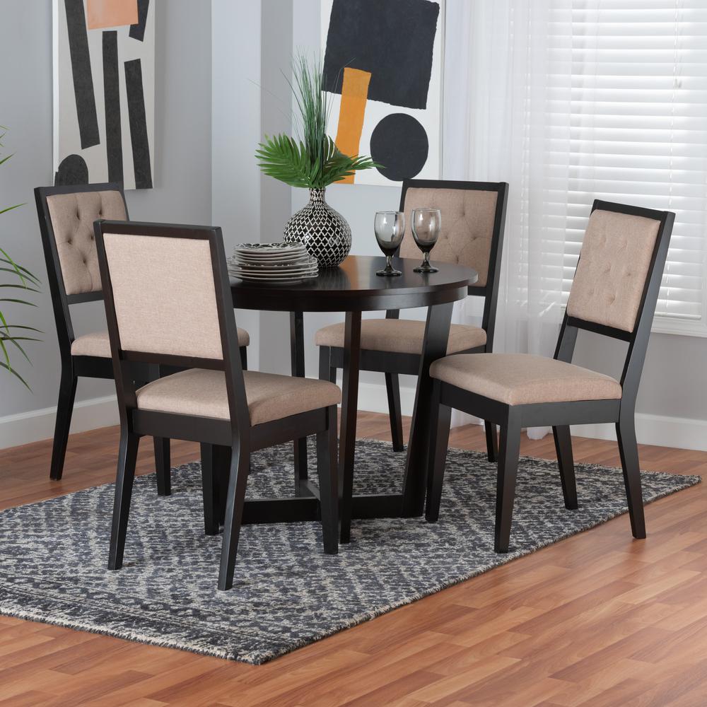 Kala Modern Beige Fabric and Dark Brown Finished Wood 5-Piece Dining Set. Picture 18