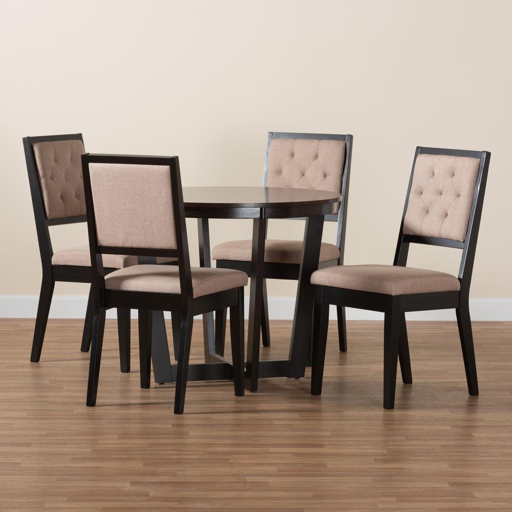 Kala Modern Beige Fabric and Dark Brown Finished Wood 5-Piece Dining Set. Picture 19