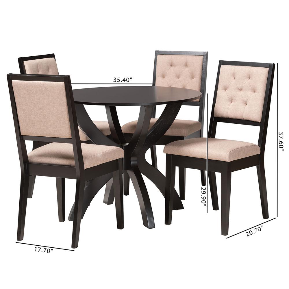 Noe Modern Sand Fabric and Dark Brown Finished Wood 5-Piece Dining Set. Picture 20