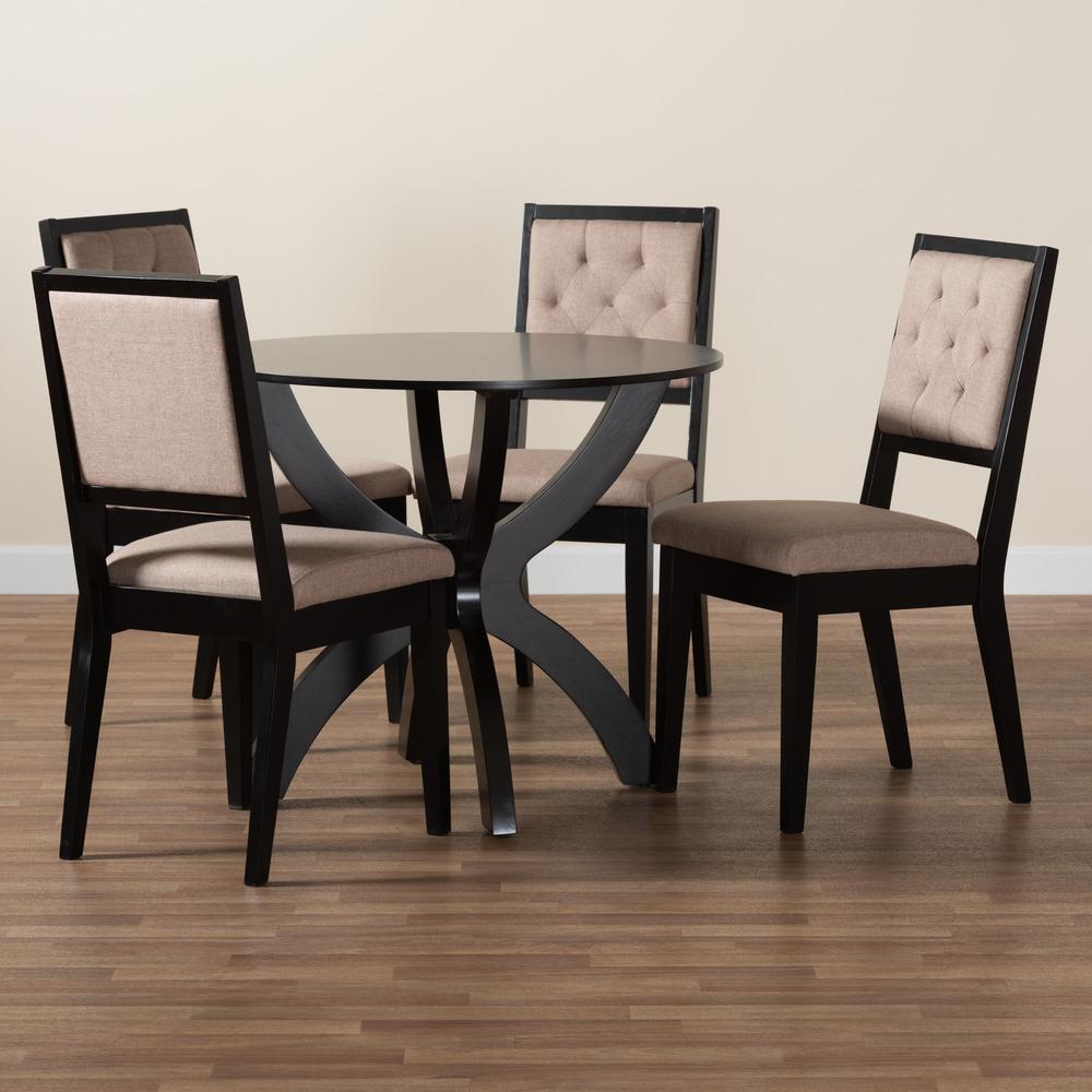 Noe Modern Sand Fabric and Dark Brown Finished Wood 5-Piece Dining Set. Picture 19