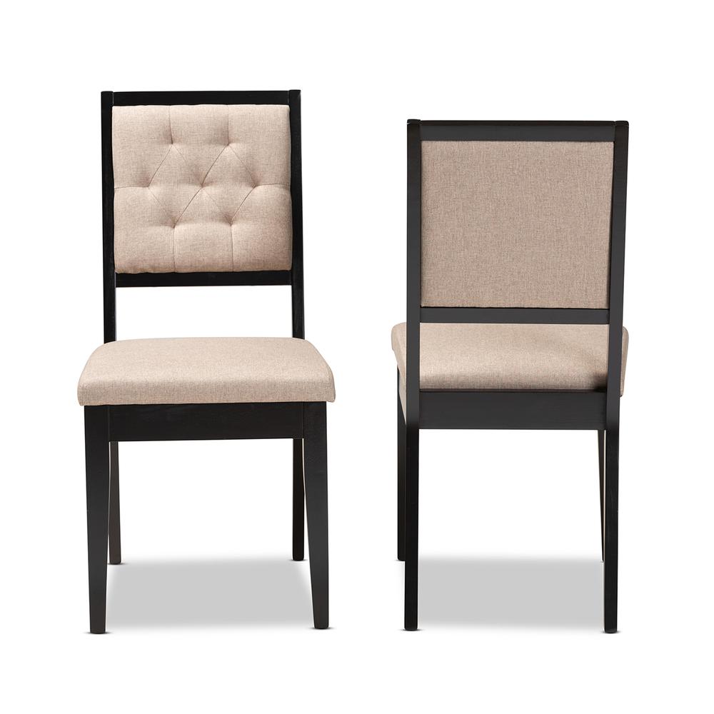 Sand Fabric Upholstered and Dark Brown Finished Wood 2-Piece Dining Chair Set. Picture 11