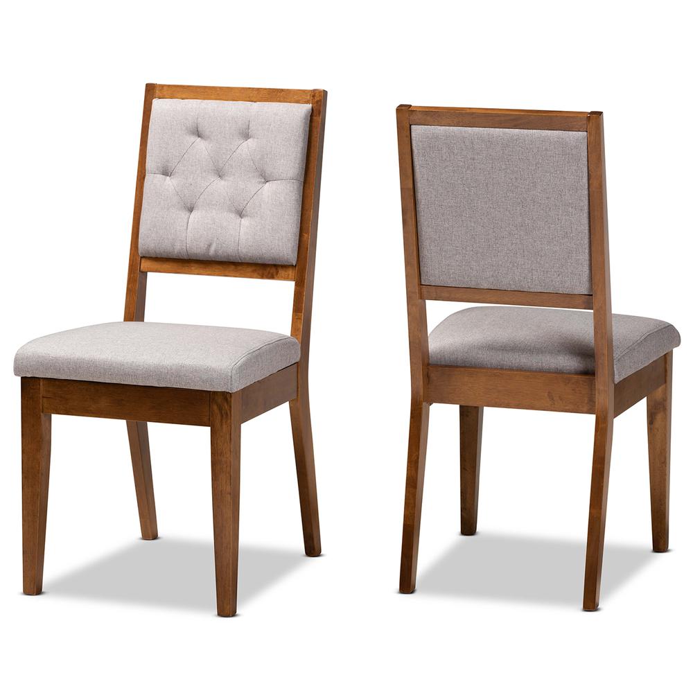 Baxton Studio Gideon Modern and Contemporary Grey Fabric Upholstered and Walnut Brown Finished Wood 2-Piece Dining Chair Set. Picture 12