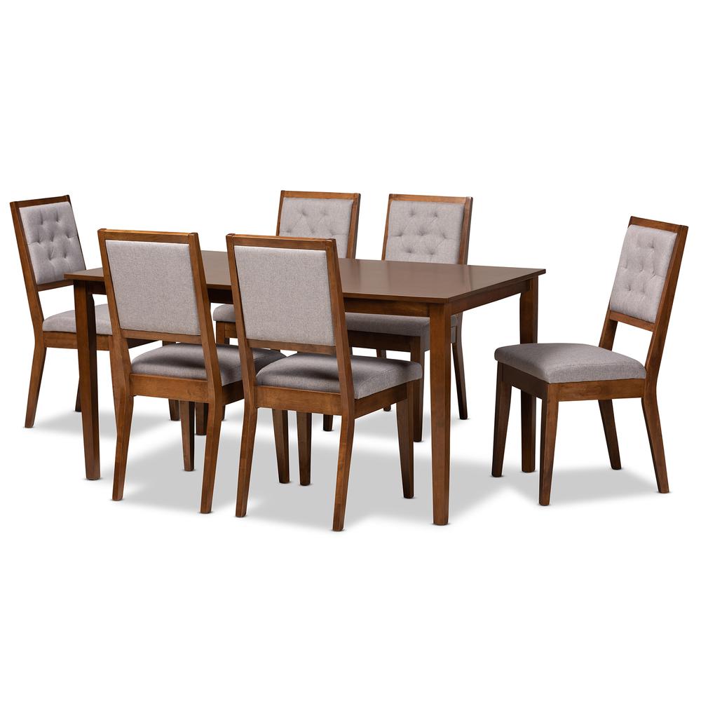 Grey Fabric Upholstered and Walnut Brown Finished Wood 7-Piece Dining Set. Picture 11