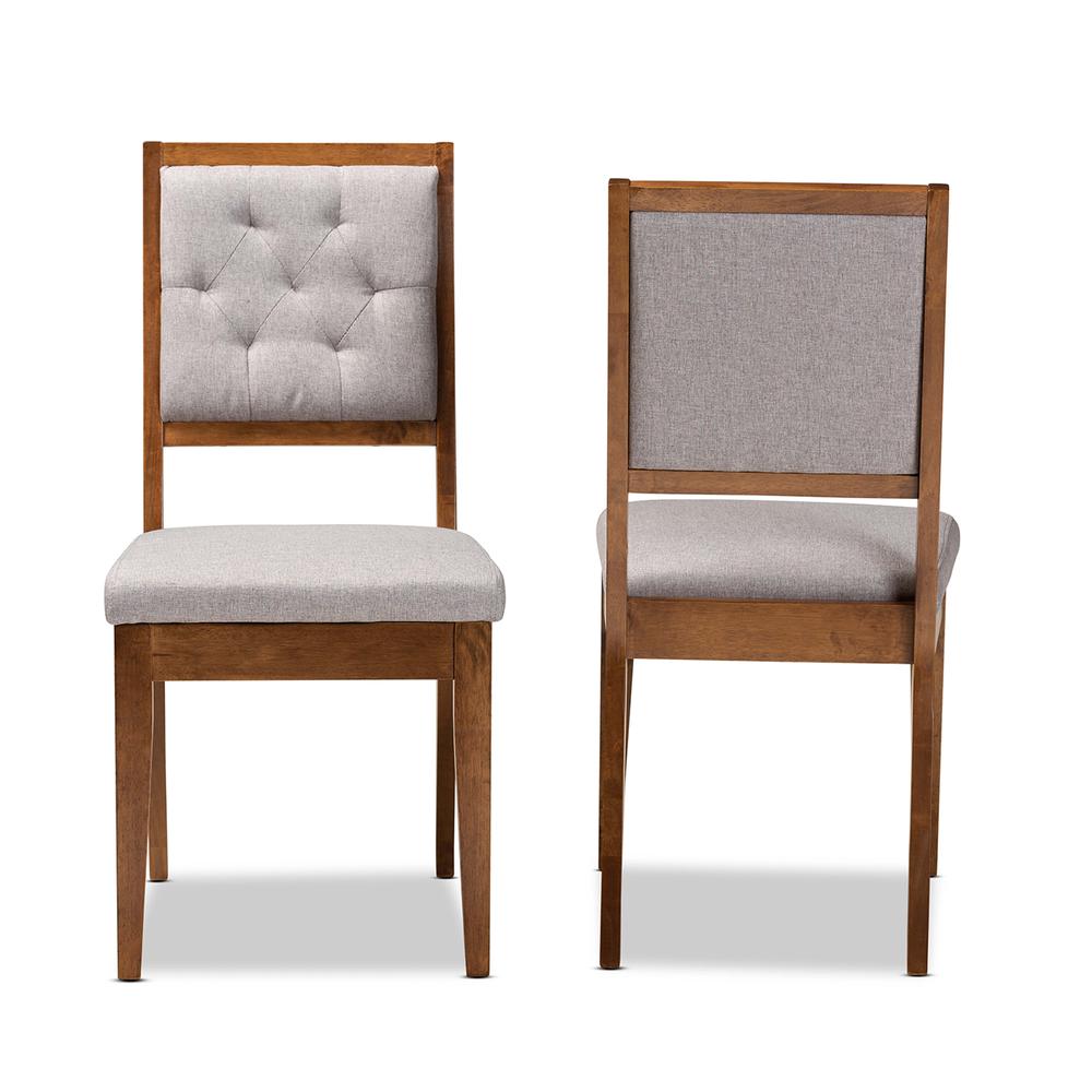 Baxton Studio Gideon Modern and Contemporary Grey Fabric Upholstered and Walnut Brown Finished Wood 2-Piece Dining Chair Set. Picture 13