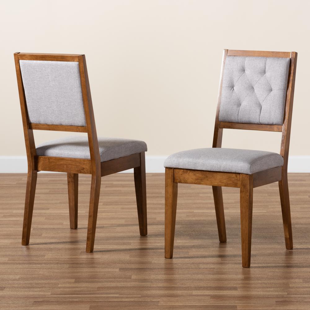 Baxton Studio Gideon Modern and Contemporary Grey Fabric Upholstered and Walnut Brown Finished Wood 2-Piece Dining Chair Set. Picture 19