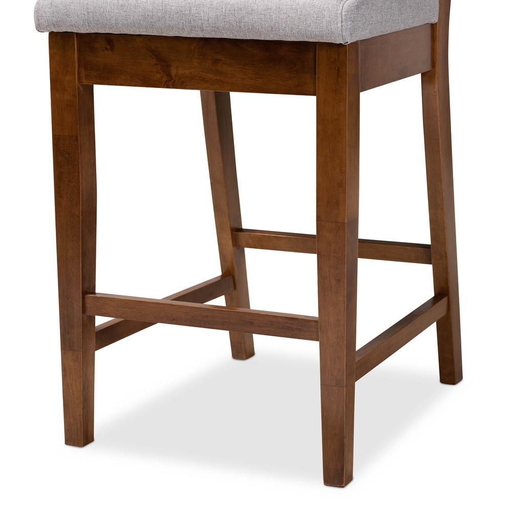 Grey Fabric Upholstered and Walnut Brown Finished Wood 2-Piece Counter Stool Set. Picture 14