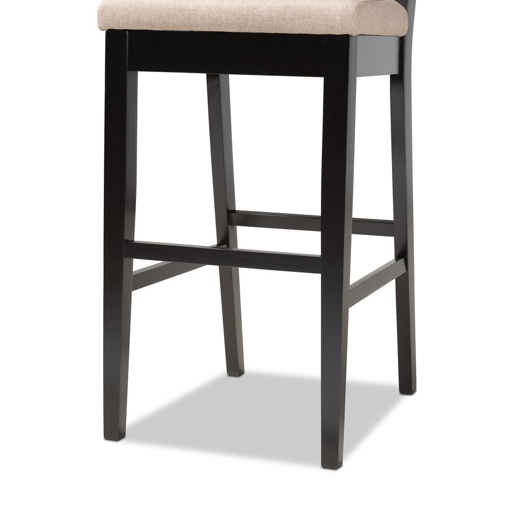 Sand Fabric Upholstered and Dark Brown Finished Wood 2-Piece Bar Stool Set. Picture 14