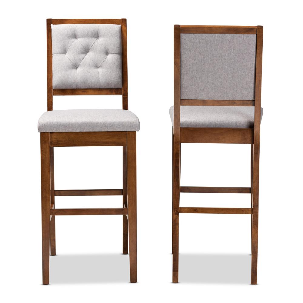 Grey Fabric Upholstered and Walnut Brown Finished Wood 2-Piece Bar Stool Set. Picture 11