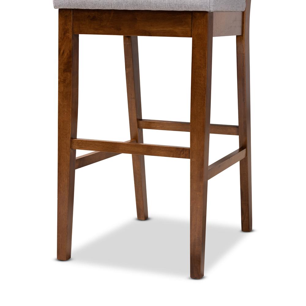 Grey Fabric Upholstered and Walnut Brown Finished Wood 2-Piece Bar Stool Set. Picture 14