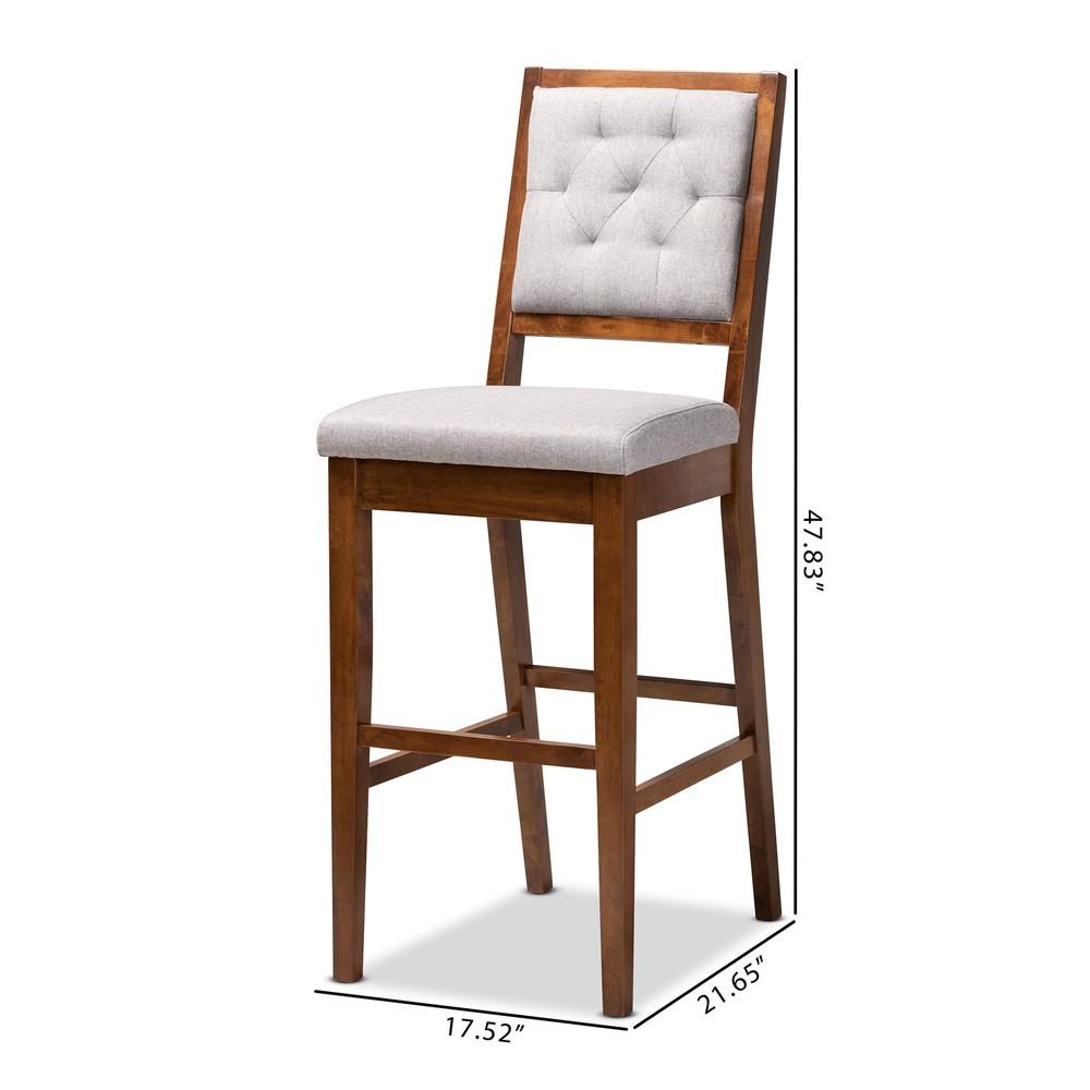 Grey Fabric Upholstered and Walnut Brown Finished Wood 2-Piece Bar Stool Set. Picture 18