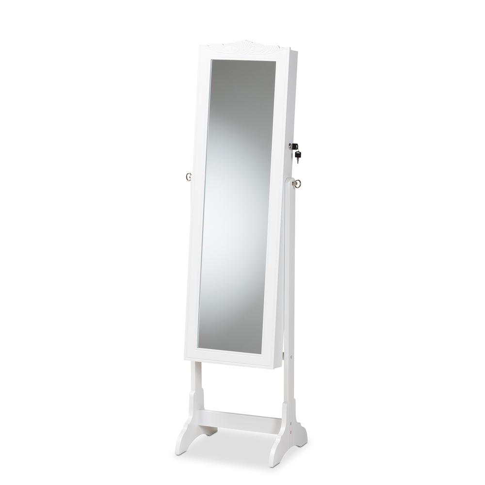 Madigan Modern and Contemporary White Finished Wood Jewelry Armoire with Mirror. Picture 14