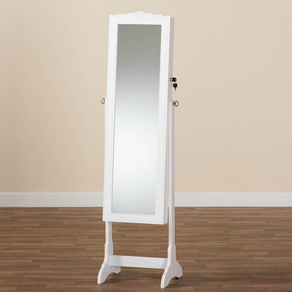 Madigan Modern and Contemporary White Finished Wood Jewelry Armoire with Mirror. Picture 24