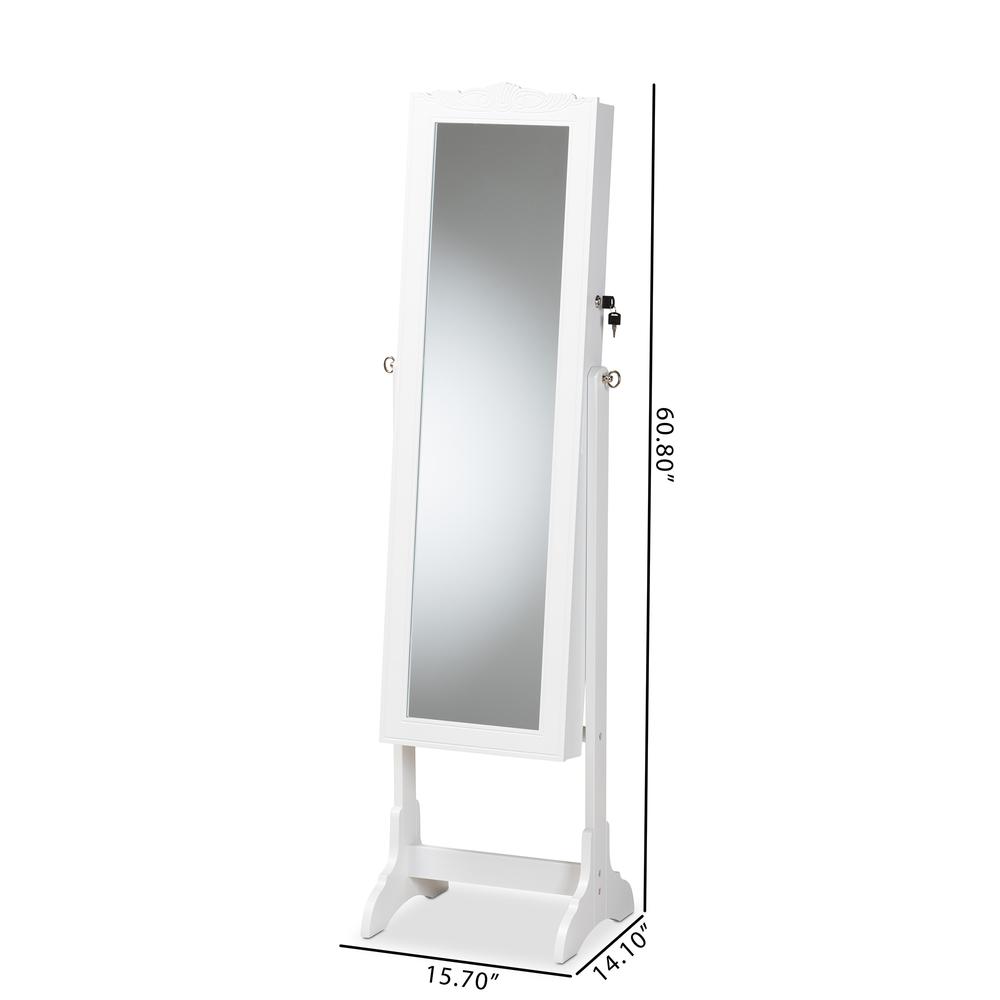 Madigan Modern and Contemporary White Finished Wood Jewelry Armoire with Mirror. Picture 25