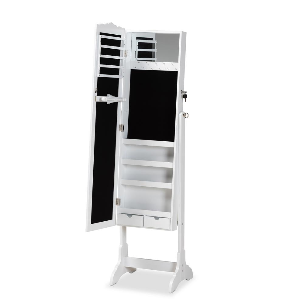 Madigan Modern and Contemporary White Finished Wood Jewelry Armoire with Mirror. Picture 15