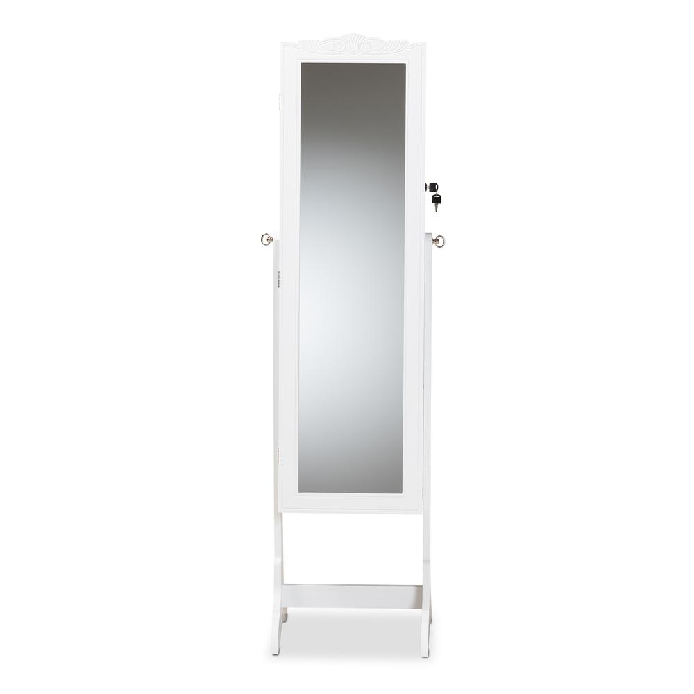 Madigan Modern and Contemporary White Finished Wood Jewelry Armoire with Mirror. Picture 16