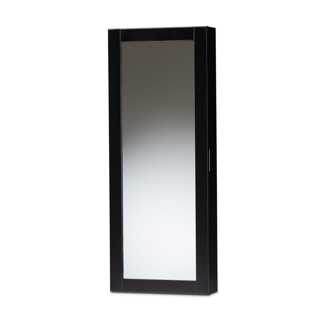 Black Finished Wood Wall-Mountable Jewelry Armoire with Mirror. Picture 11